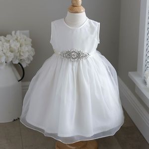 Strasburg Ivory Organza Flower Girl Dress Sash Headband 12/18 Month LIKE NEW